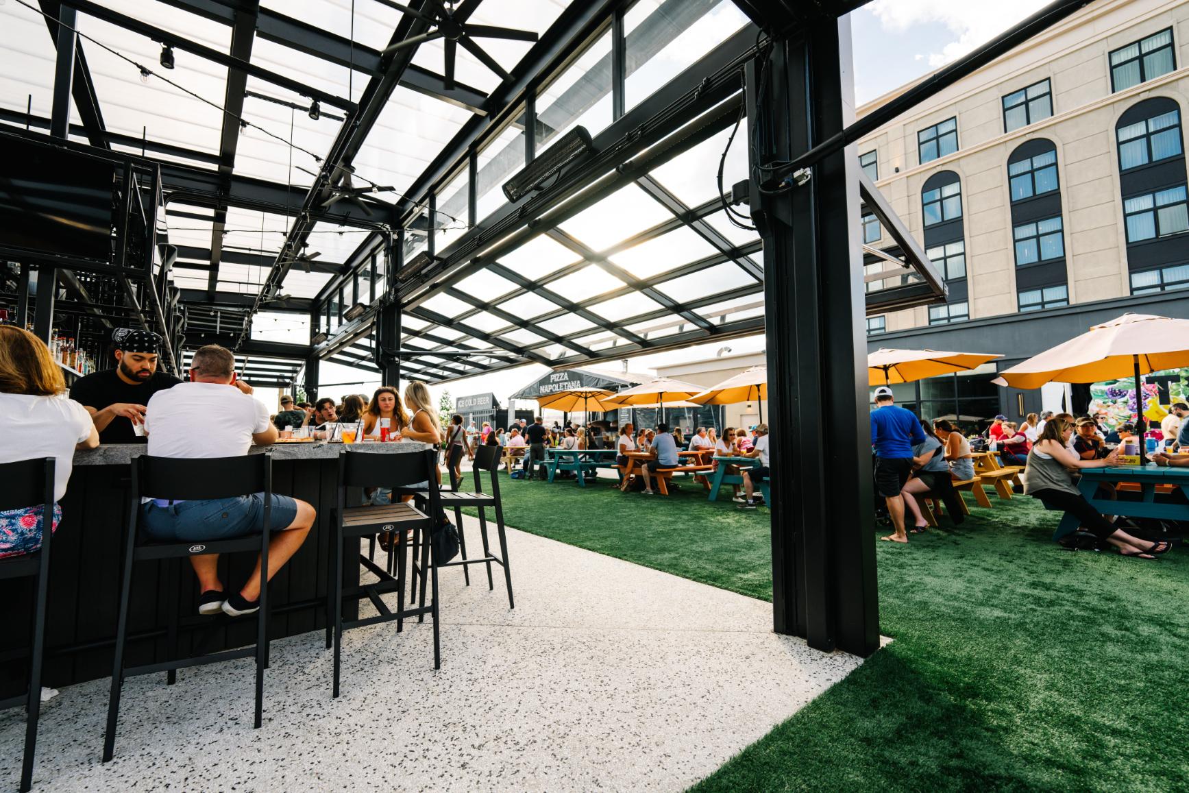 A beer garden in Tuscan Village, Salem, NH