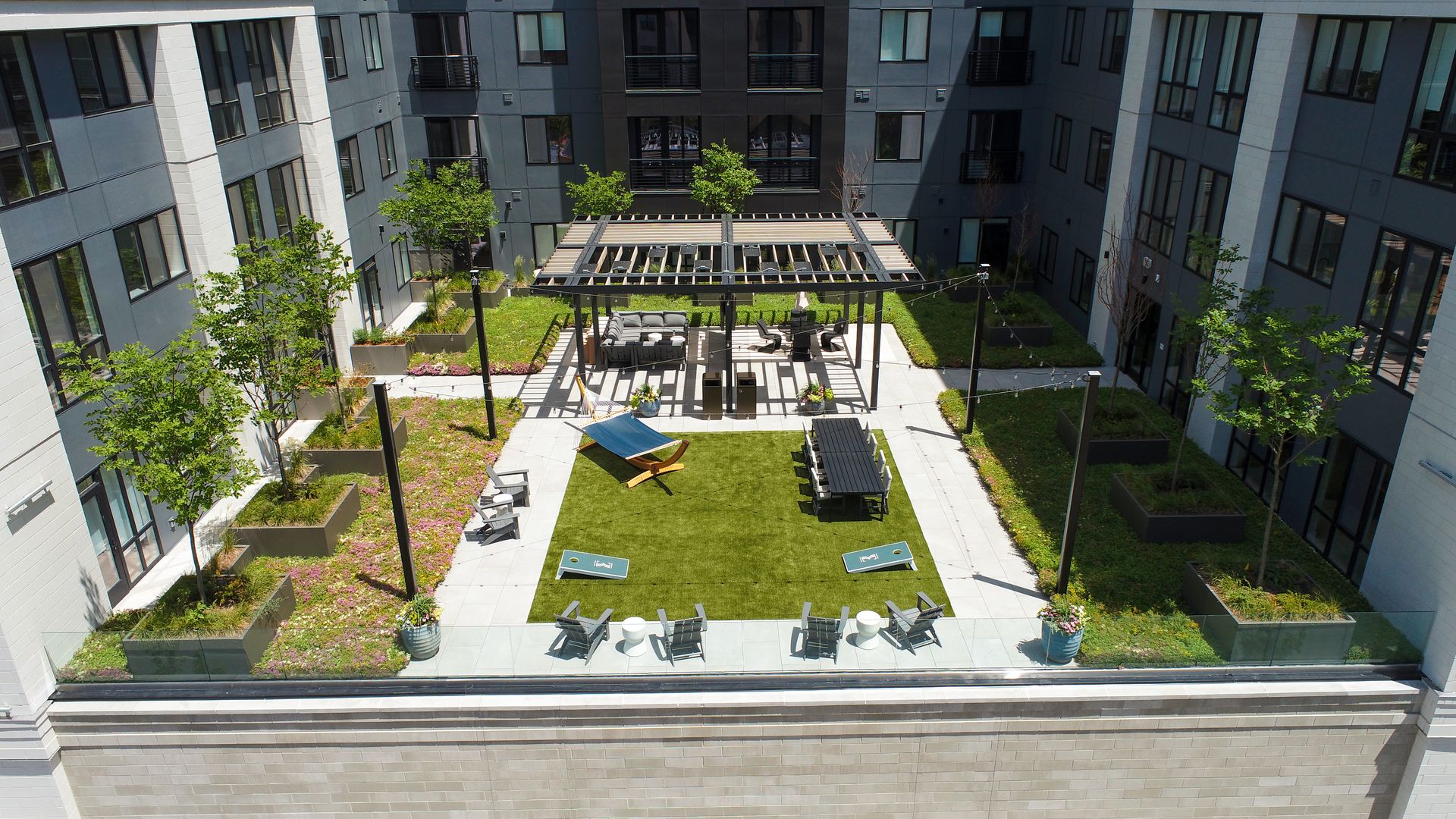Courtyard with pergolas.