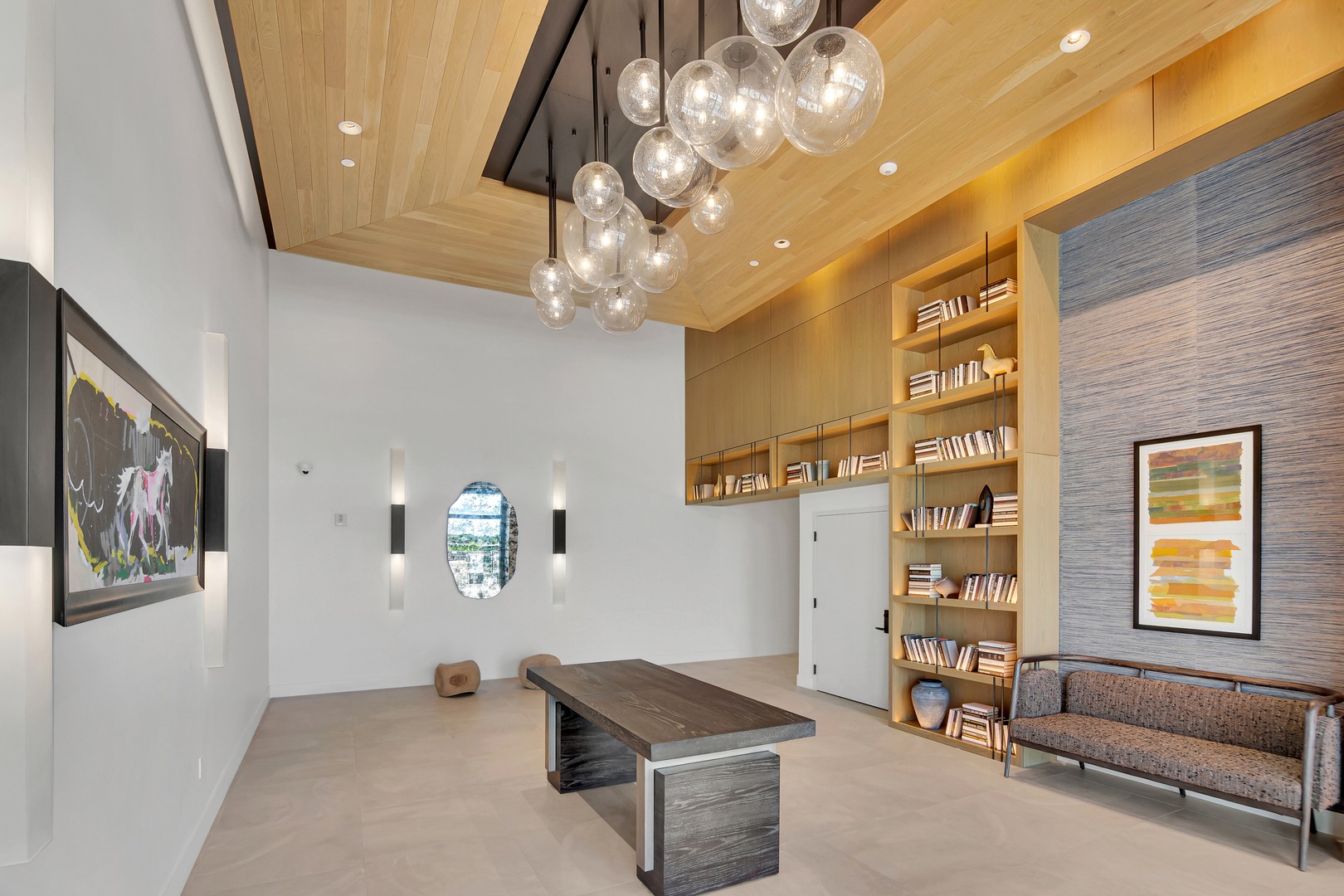 Lobby with library.